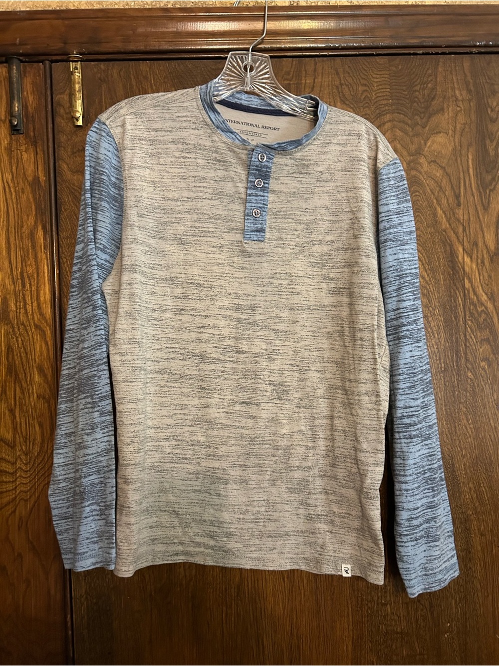 Men's Two-Tone Long Sleeve Henley Shirt in Light Gray and Blue